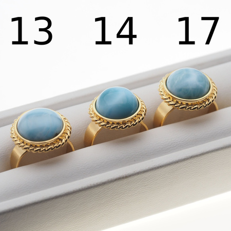 Pierścionek regulowany - okrągły Larimar 12-13mm w srebrze złoconym