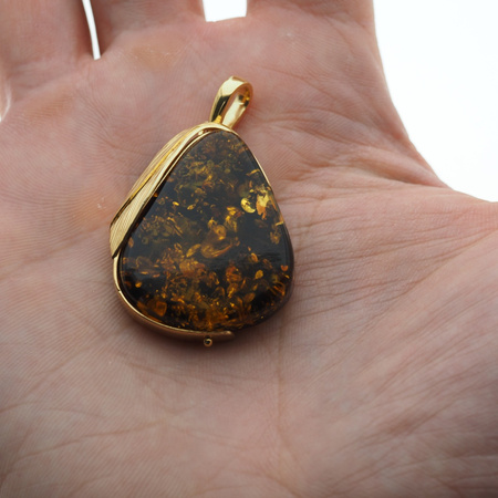 Zawieszka z liściem - Bursztyn w srebrze złoconym