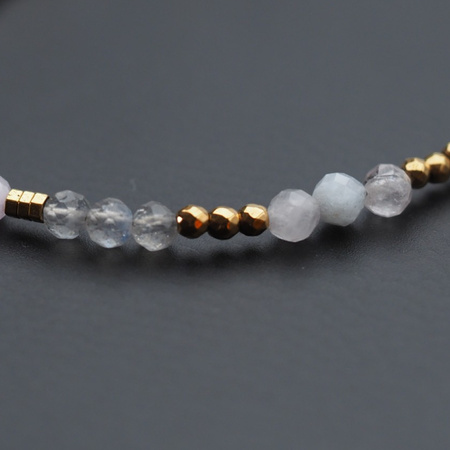 Bransoletka - Labradoryt, Kunzyt, Hematyt i srebro złocone