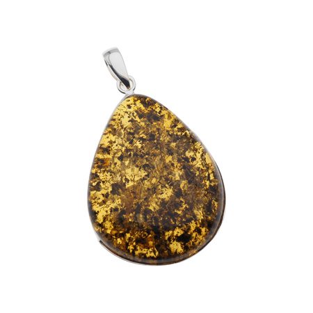 Naszyjnik na rzemieniu - zielony Bursztyn z łuskami w srebrze 