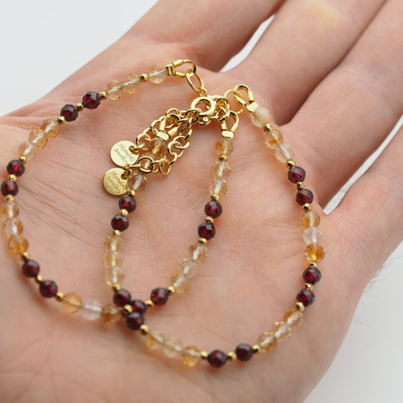 Bransoletka regulowana - Granat, Turmalin czarny, Hematyt i srebro złocone