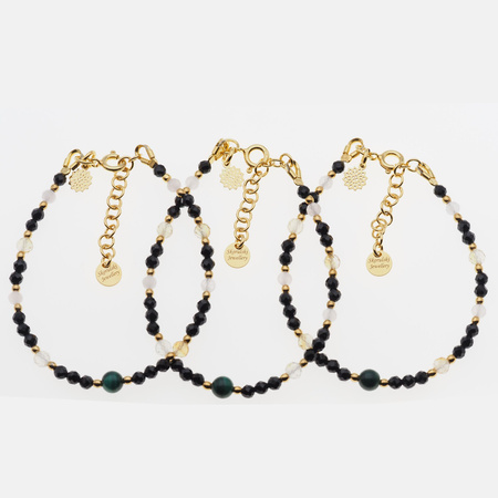 Bransoletka mix - Turmalin, cytryn, kwarc różowy i srebro złocone