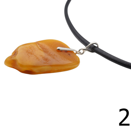 Naszyjnik  na rzemieniu - surowy Bursztyn mleczny