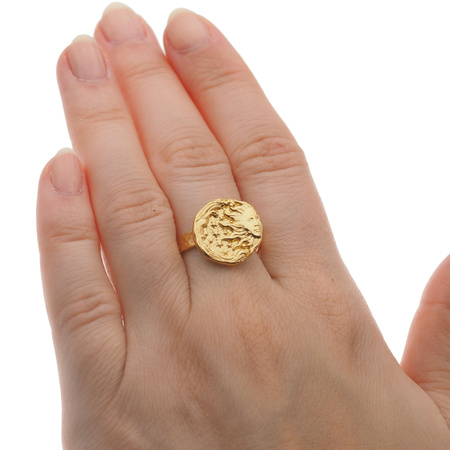 Pierścionek regulowany - księżyc, słońce i młotkowane srebro złocone