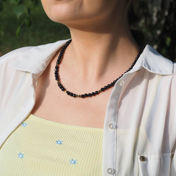 Naszyjnik - Onyks fasetowane kulki i srebro złocone