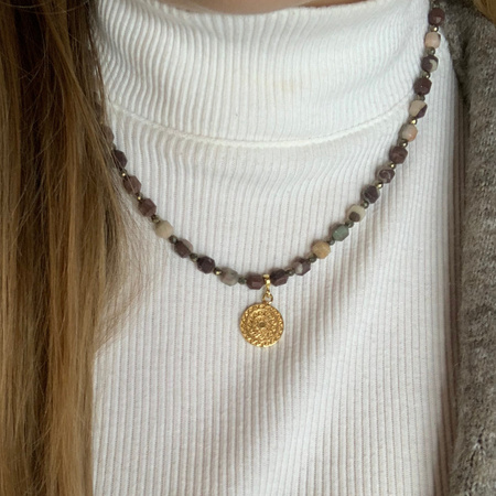 Naszyjnik regulowany - Agat kawowy (coffe) i srebro złocone