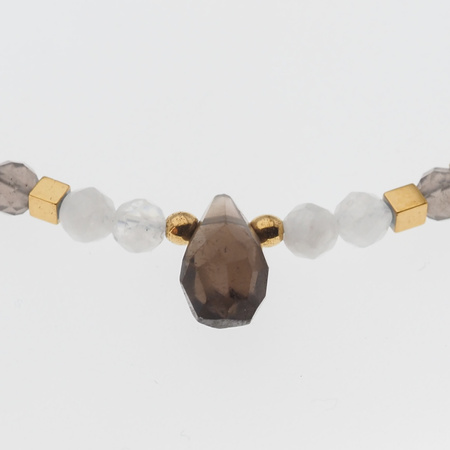 Bransoletka - Kwarc Dymny, Kamień Księżycowy, mix kamieni i srebro złocone