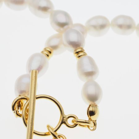 Naszyjnik z ważką - Białe Perły hodowane i srebro złocone