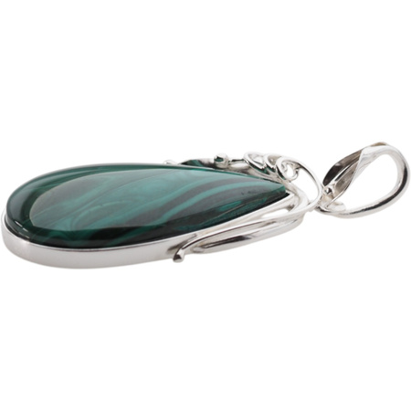 Zawieszka malachit łza w srebrze z liśćmi