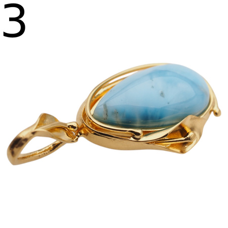 Zawieszka - larimar łza w srebrze złoconym z liśćmi