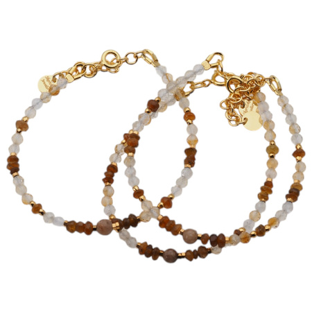 Bransoletka mix - Turmalin brązowy, cytryn, kamień słoneczny i srebro złocone