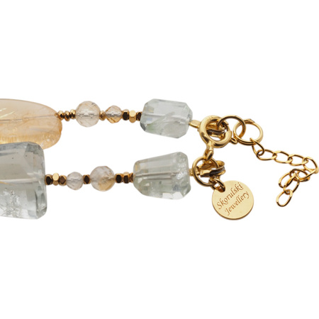 Naszyjnik długi - Cytryn, Ametyst zielony i srebro złocone