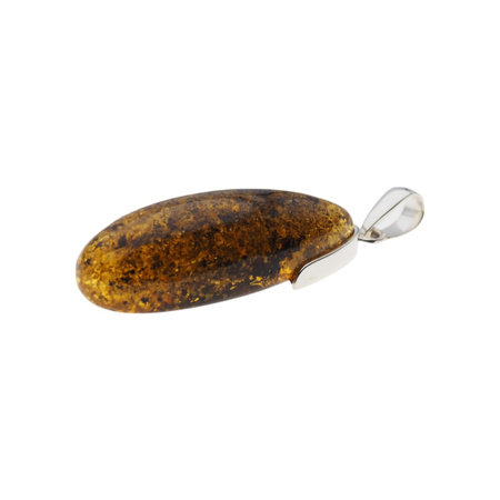 Zawieszka - zielony Bursztyn z łuskami w srebrze