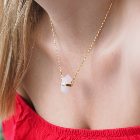 Naszyjnik - Kwarc Różowy sopel w okuciu na łańcuszku