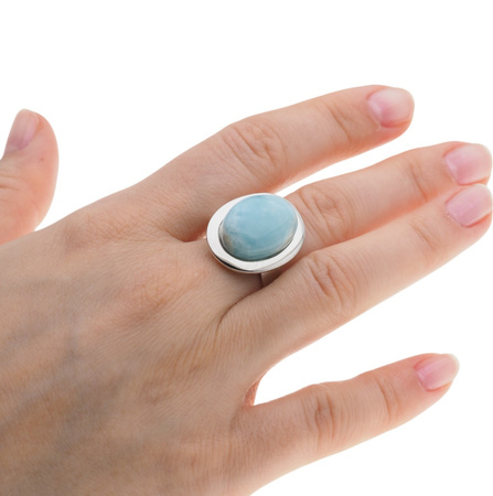 Pierścionek regulowany z owalnym Larimarem w srebrze rodowanym