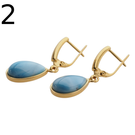 Kolczyki - Larimar łza w srebrze złoconym