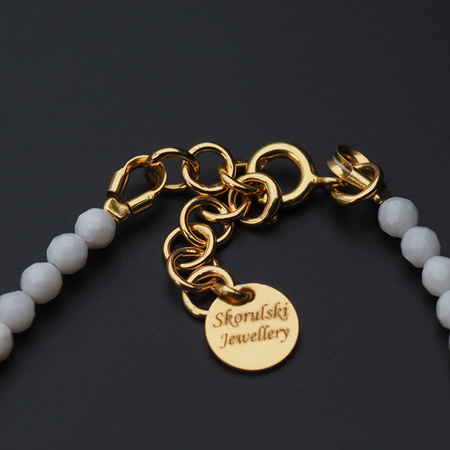 Bransoletka z białym Koralem i Hematytem – srebro złocone 925