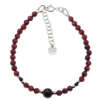 Bransoletka - Granat, Turmalin czarny, Hematyt i srebro