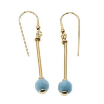 Kolczyki - Larimar kulka w srebrze zloconym