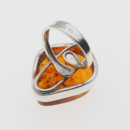 Pierścionek regulowany - Koniakowy Bursztyn w srebrze