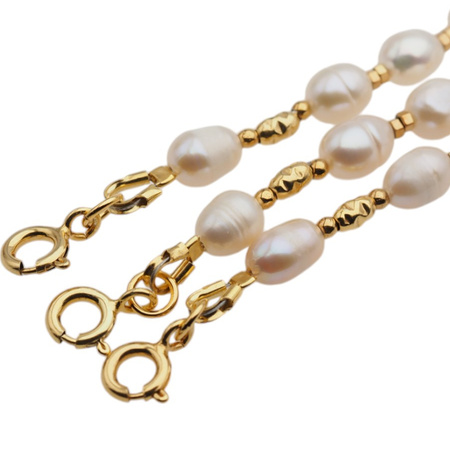 Naszyjnik - Białe Perły hodowane, hematyt, zawieszka słońce i srebro złocone