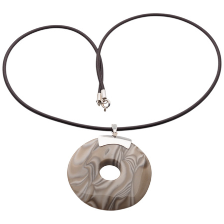 Naszyjnik - Krzemień Pasiasty na rzemieniu ze srebrnymi końcówkami