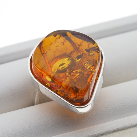 Pierścionek regulowany - Koniakowy Bursztyn w srebrze