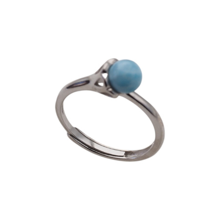 Pierścionek regulowany - okrągły Larimar w srebrze rodowanym