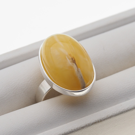 Pierścionek regulowany - Mleczny Bursztyn owal w srebrze