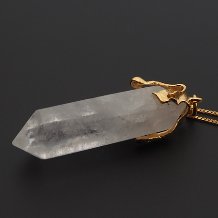 Naszyjnik - Kryształ Górski sopel w okuciu na łańcuszku złoconym