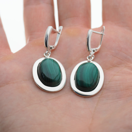 Kolczyki z owalnymi malachitami w srebrze