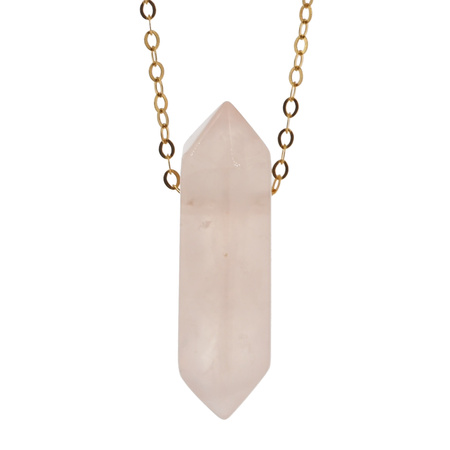 Naszyjnik - Kwarc Różowy sopel na łańcuszku srebrnym złoconym