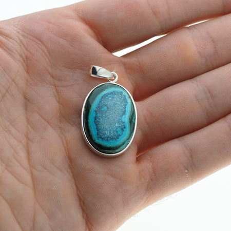Zawieszka - Malachit z Turkusem owal w srebrze