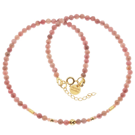 Naszyjnik regulowany - Rodochrozyt fasetowane kulki i srebro złocone