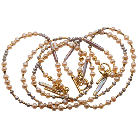 Naszyjnik - Różowe Perły hodowane i srebro złocone