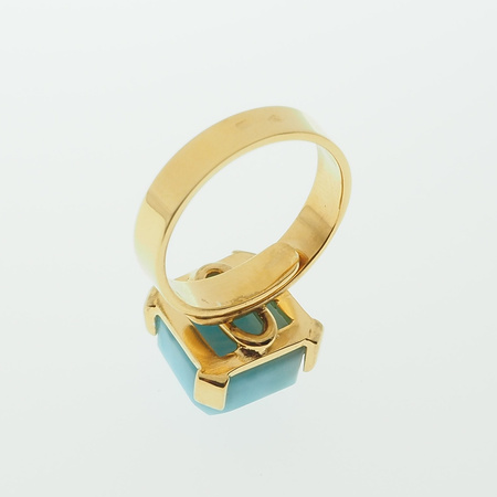 Pierścionek regulowany - kwadratowy Larimar w srebrze złoconym