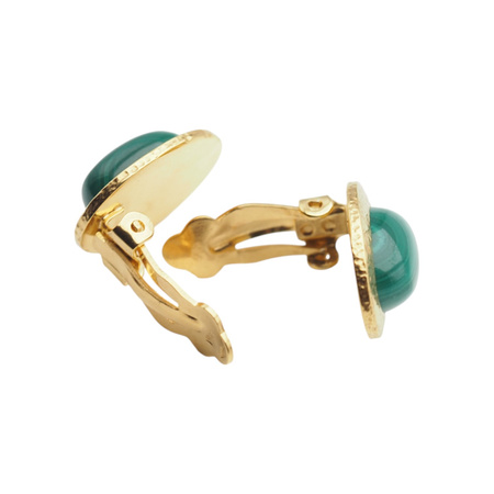 Klipsy - Malachit owalny w młotkowanym srebrze złoconym