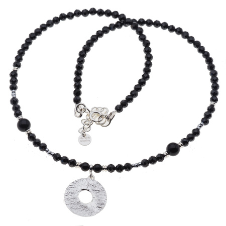 Naszyjnik - Spinel fasetowane kulki, Hematyt i srebro