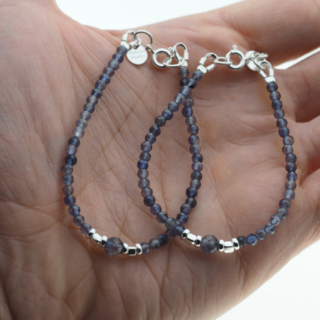 Bransoletka - Iolit cięte kulki i srebro