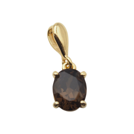 Zawieszka - Kwarc dymny owal (szlif diamentowy) w srebrze złoconym