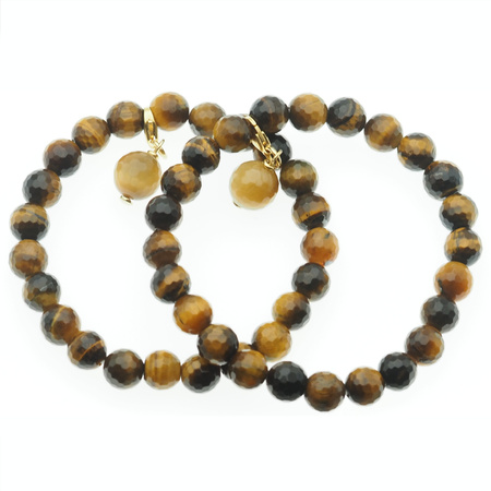 Bransoletka - Tygrysie Oko cięte kulki i srebro złocone