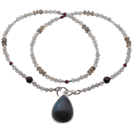 Naszyjnik z zawieszką - Labradoryt i srebro