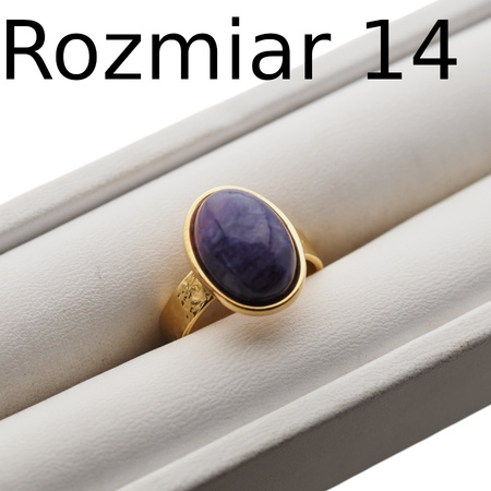 Pierścionek regulowany z Czaroitem w srebrze złoconym