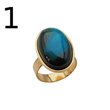 Pierścionek regulowany - Turkus z malachitem owalny w złoconym srebrze młotkowanym