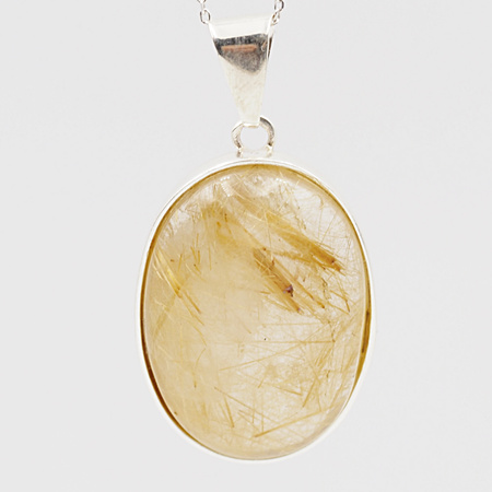 Zawieszka z owalnym Kwarcem Rutylowym ze złotą nitką w srebrze