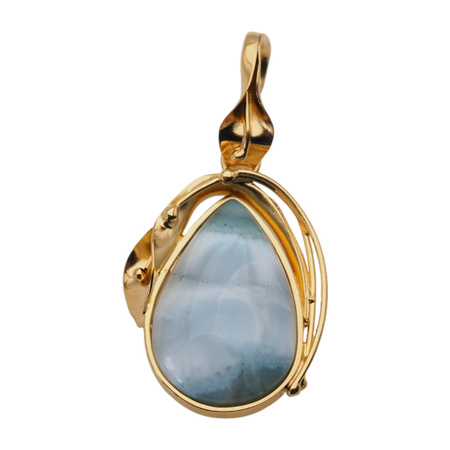 Zawieszka - larimar łza w srebrze złoconym z liśćmi