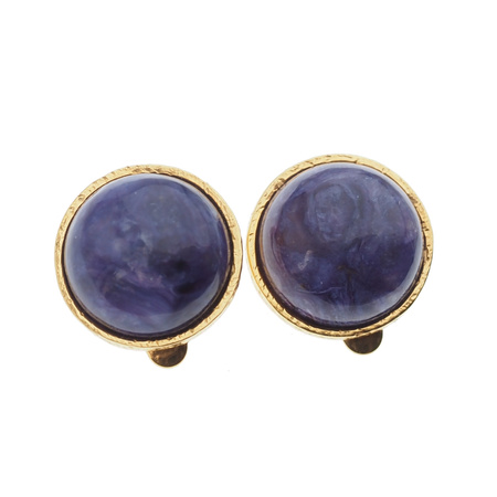 Klipsy - Czaroit koło 15 mm w złoconym srebrze młotkowanym