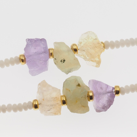 Naszyjnik regulowany - Koral biały i surowe kamienie - Prehnit, Cytryn, Ametyst
