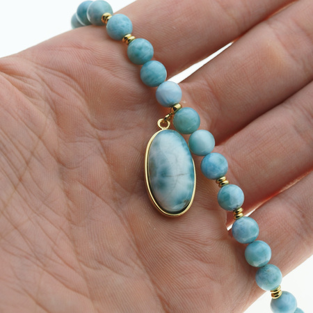 Naszyjnik z zawieszką - Larimar i srebro złocone