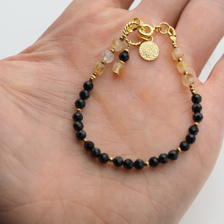 Bransoletka z Cytrynem, Turmalinem i Hematytem – ręcznie wykonana, srebro pozłacane 925